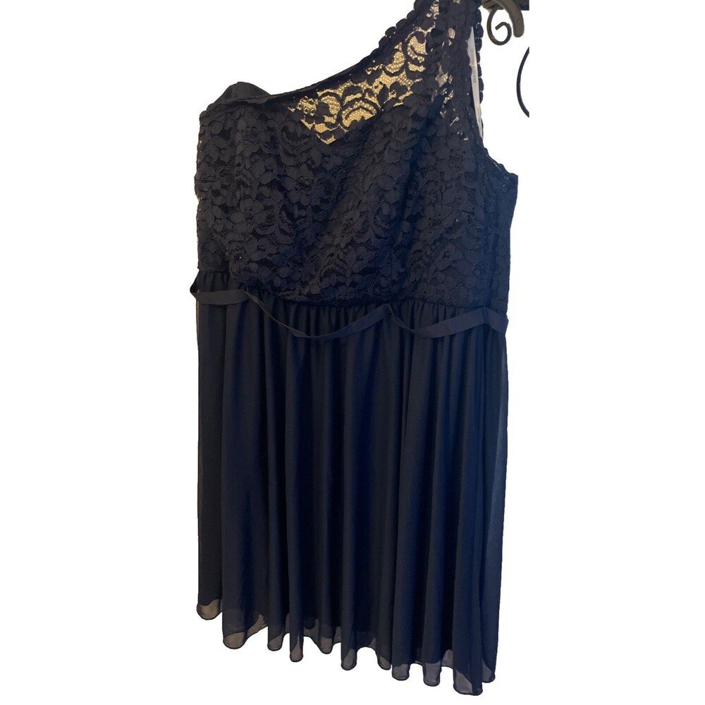 DAVIDS BRIDAL Navy Blue Chiffon Lace BRIDESMAID One Sleeve Dress Woman’s 20